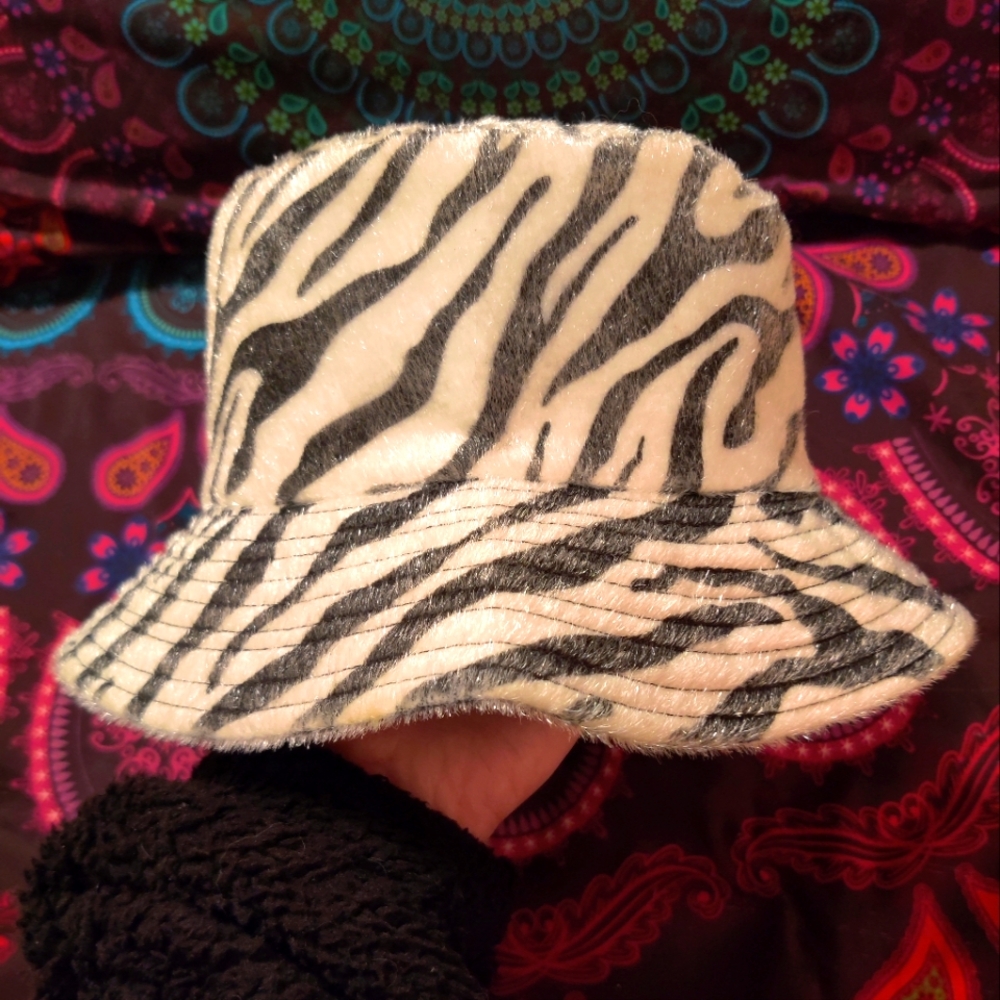 Fuzzy Zebra Bucket Hat